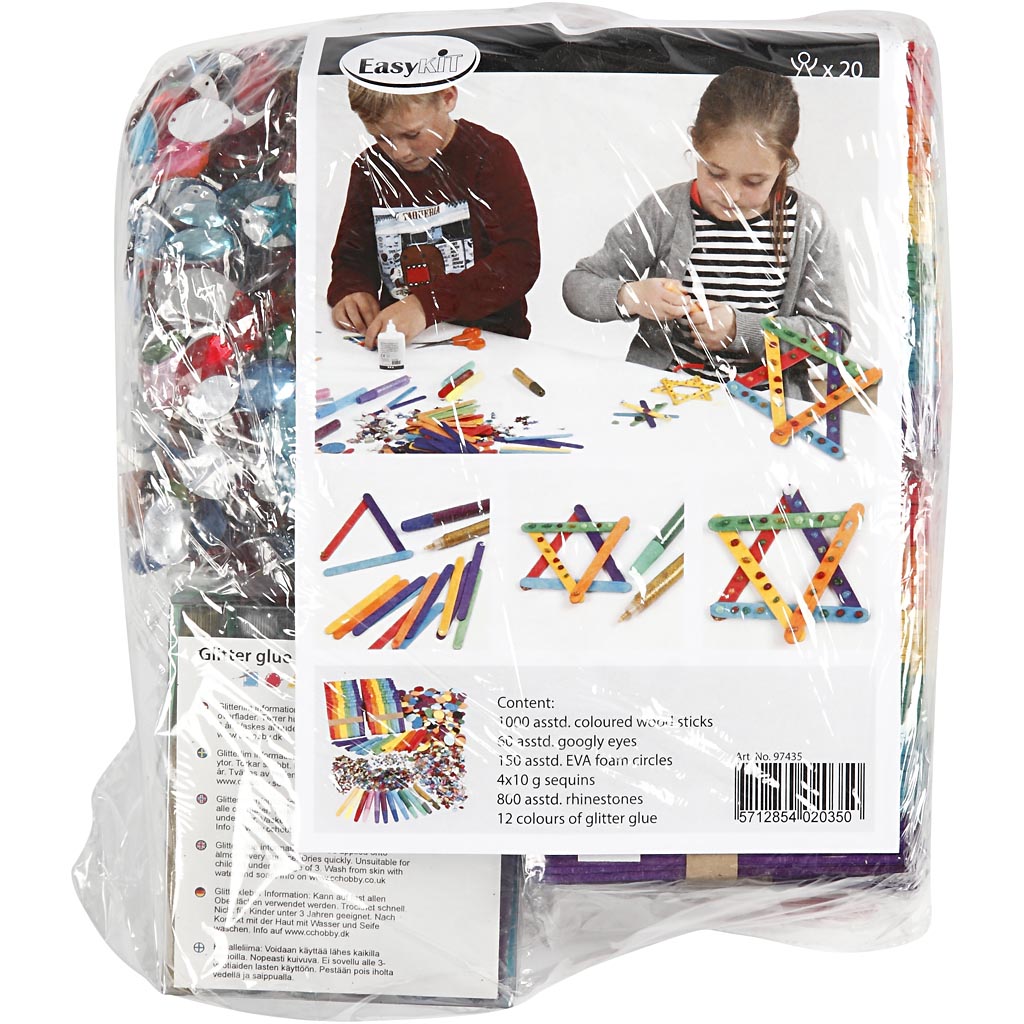 Glitter e bastoncini di legno, colori asst., 1 set [HOB-97435]