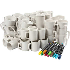 Kit fai da te gruppo tazze porcellana, H: 7-10 cm, bianco, 1 set [HOB-99512]