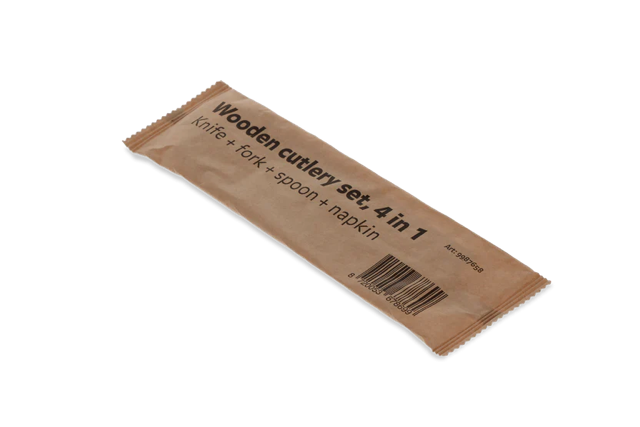 Wooden cutlery set 4/1 coltello + forcella + cucchiaio + tovagliolo FSC (250 pz) [TK-9987658]