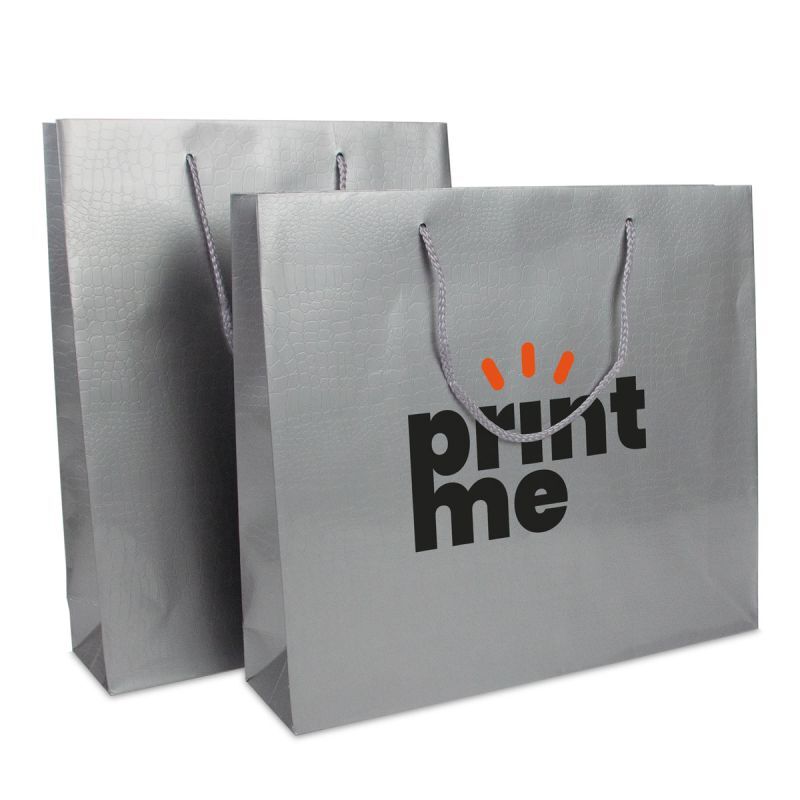 Shopper di carta di lusso Effetto coccodrillo 31+10x40 cm Argento (100 pz) [FP-DPK072]