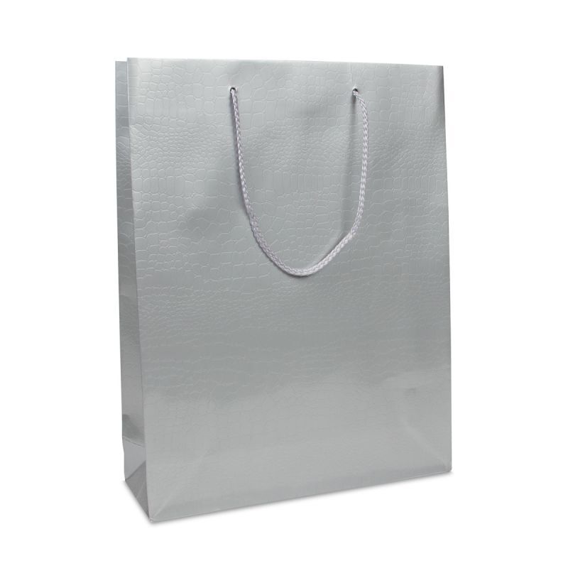 Shopper di carta di lusso Effetto coccodrillo 31+10x40 cm Argento (100 pz) [FP-DPK072]