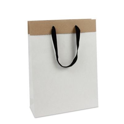 Shopper di carta di lusso in carta duplex riciclata 26+10x35 cm Bianco (100 pz) [FP-DPK085]