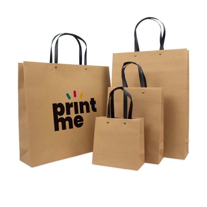 Shopper di carta ecologiche di lusso con manici in carta kraft nera 16+8x16 cm Marrone (100 pz) [FP-DPK121]