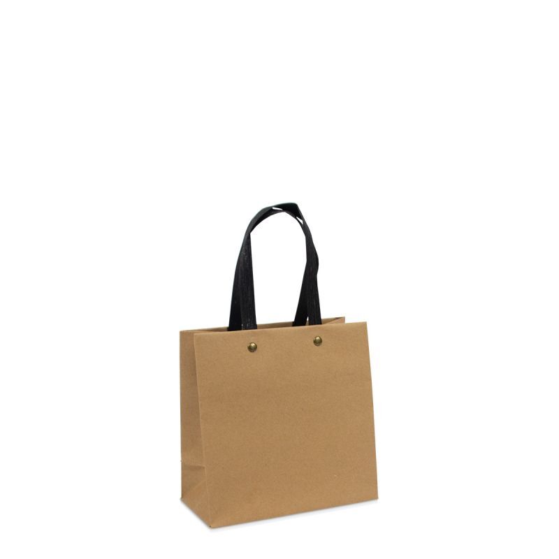 Shopper di carta ecologiche di lusso con manici in carta kraft nera 16+8x16 cm Marrone (100 pz) [FP-DPK121]