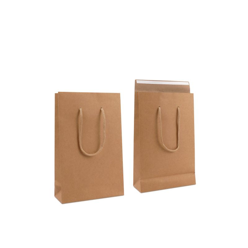 Shopper di carta di lusso con patta 20+8x32 cm Marrone (100 pz) [FP-DPK146]
