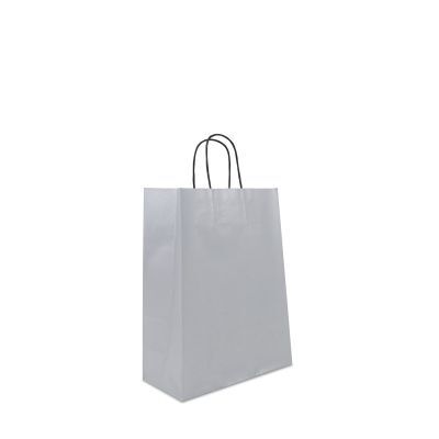 Shopper di carta intrecciate Tinta unita 26+12x34 cm Argento (250 pz) [FP-DPT073]