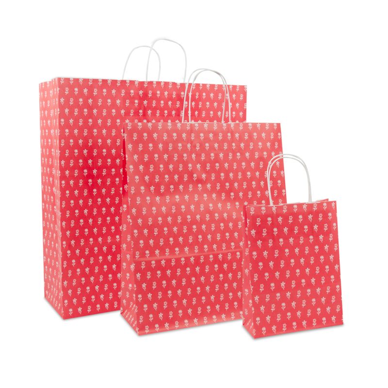 Shopper di carta intrecciate Fiori 18+8x24 cm Rosso (300 pz) [FP-DPT082]