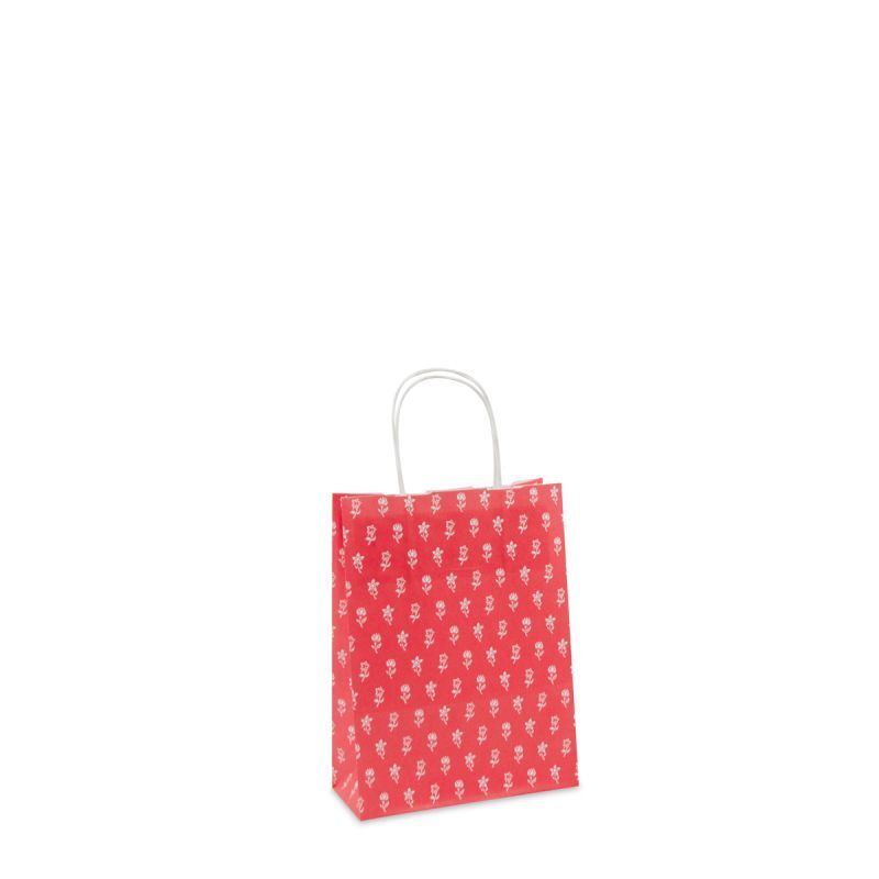 Shopper di carta intrecciate Fiori 18+8x24 cm Rosso (300 pz) [FP-DPT082]