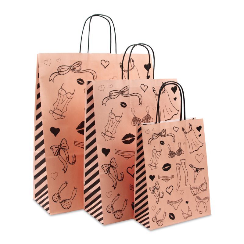 Shopper di carta intrecciate Lingerie 26+12x34 cm Rosa chiaro (250 pz) [FP-DPT090]