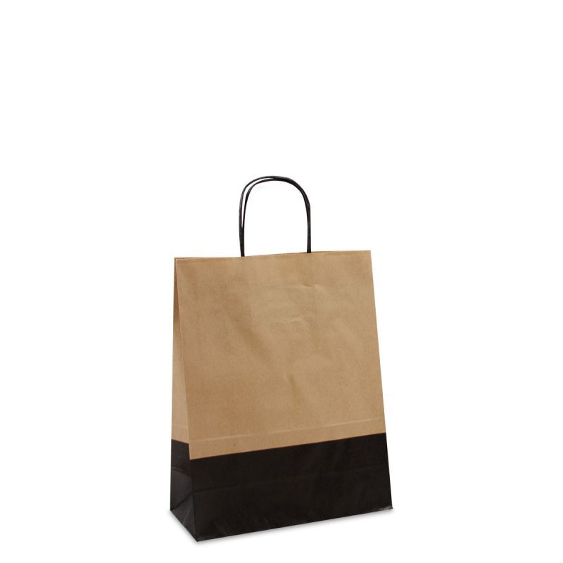 Shopper di carta intrecciate Bicolore marrone/nero 22+10x28 cm Marrone (250 pz) [FP-DPT104]