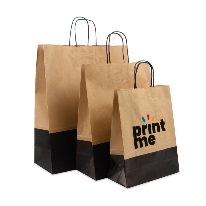 Shopper di carta intrecciate Bicolore marrone/nero 26+12x35 cm Marrone (250 pz) [FP-DPT105]