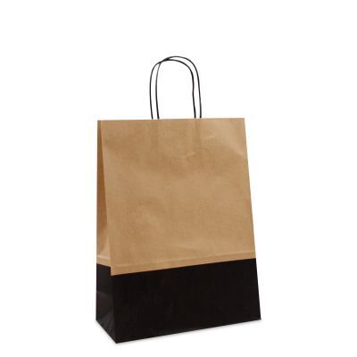 Shopper di carta intrecciate Bicolore marrone/nero 26+12x35 cm Marrone (250 pz) [FP-DPT105]