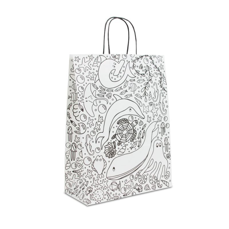 Shopper di carta intrecciate - Disegno da colorare 26+12x35 cm Bianco (250 pz) [FP-DPT111]