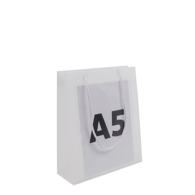 Buste shopper in plastica di lusso con finestra trasparente per formato A5 20+8x25 cm Semitrasparente (200 pz) [FP-DQC020]