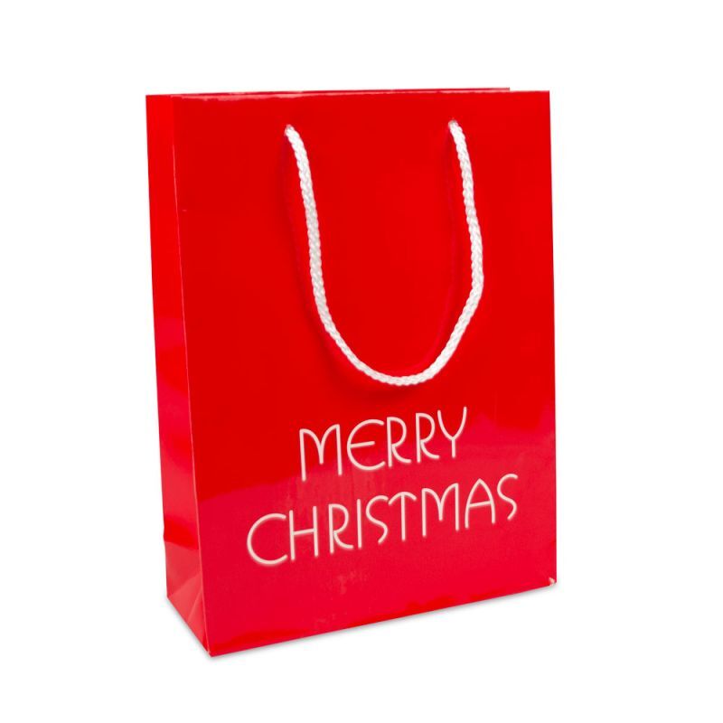 Borse natalizie di carta di lusso - Merry Christmas 26+10x35 cm Rosso (100 pz) [FP-TOP993]