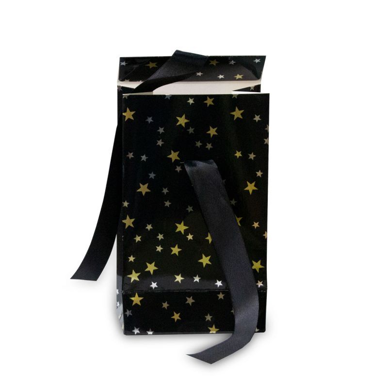 Sacchetti regalo natalizi di lusso in carta - Stelle 12+7x20 cm Nero (100 pz) [FP-KDS003]