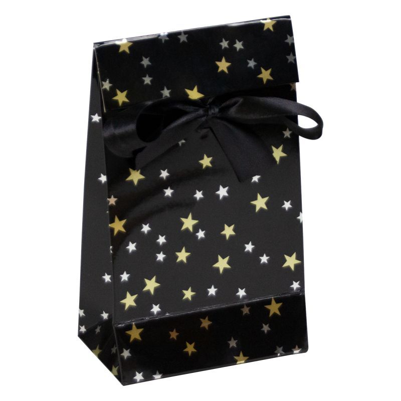 Sacchetti regalo natalizi di lusso in carta - Stelle 12+7x20 cm Nero (100 pz) [FP-KDS003]