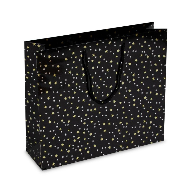 Borse natalizie di carta di lusso - Stelle 40+12x35 cm Nero (100 pz) [FP-KDS004]