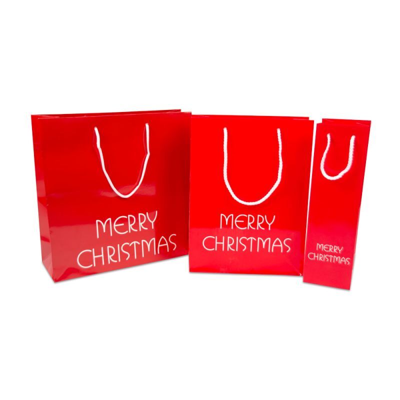 Borse natalizie di carta di lusso - Merry Christmas 10+10x35 cm Rosso (100 pz) [FP-TOP992]