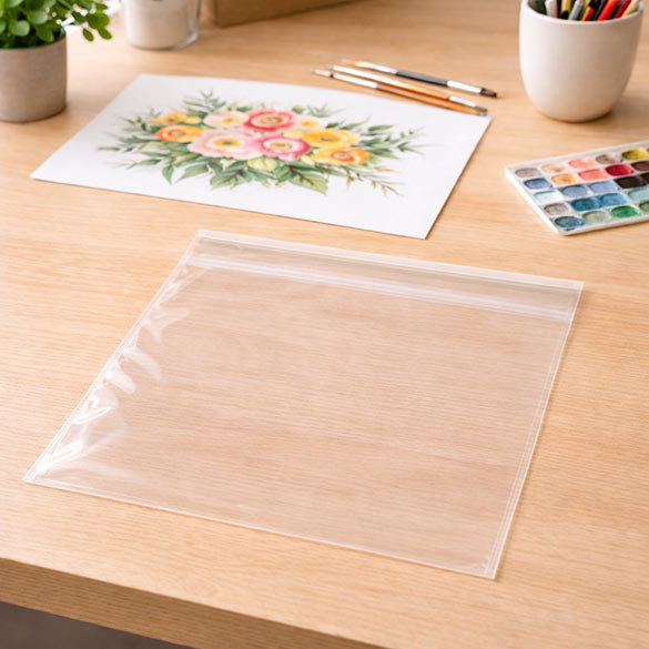 Sacchetto plastica 25,9x25,6cm con chiusura adesiva (100 pezzi) [B1010S]