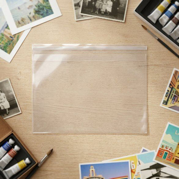 Sacchetto di plastica trasparente 28,5x22cm con chiusura adesiva (100 pezzi) [B118S]
