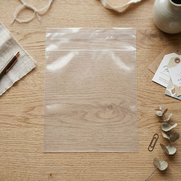 Sacchetto di plastica trasparente 24x33.5cm con chiusura adesiva (100 pezzi) [B913]
