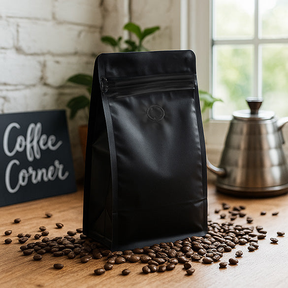 Sacchetto per caffè nero opaco con valvola 12,7x7,9x20,3 cm (50 pezzi) [BBC2MB]