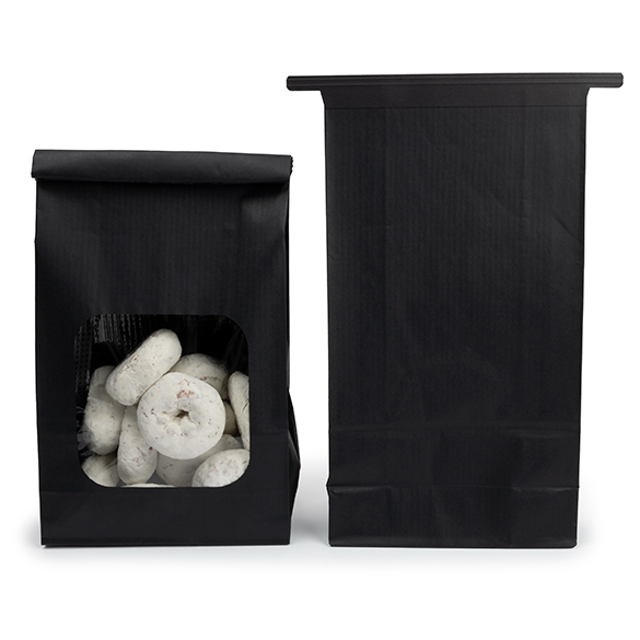 Sacchetto kraft nero con finestra e chiusura tin tie 15,2x7x26,7cm (100 pz) [TTW3B]