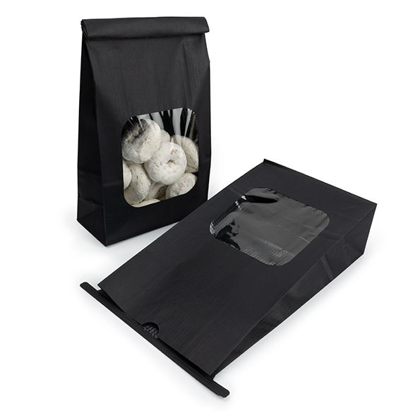 Sacchetto kraft nero con finestra e chiusura tin tie 15,2x7x26,7cm (100 pz) [TTW3B]