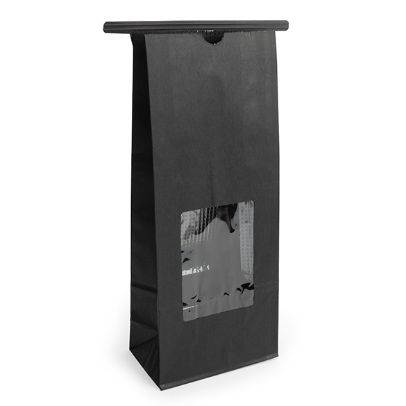 Sacchetto kraft nero con finestra e chiusura tin tie 10,8x6,4x26,7cm (100 pz) [TTW2B]