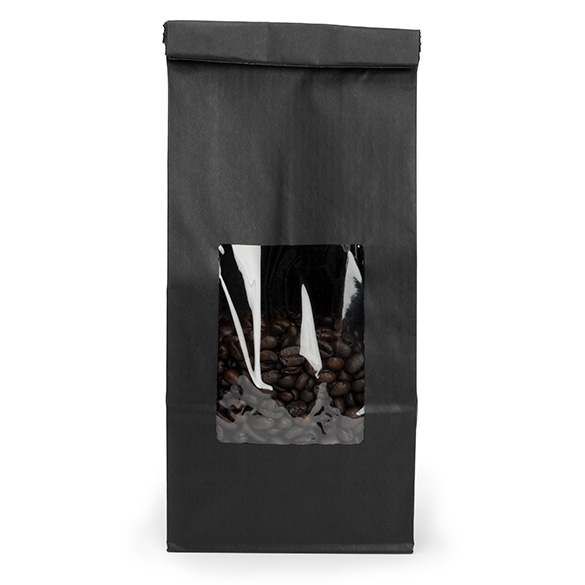 Sacchetto kraft nero con finestra e chiusura tin tie 10,8x6,4x26,7cm (100 pz) [TTW2B]