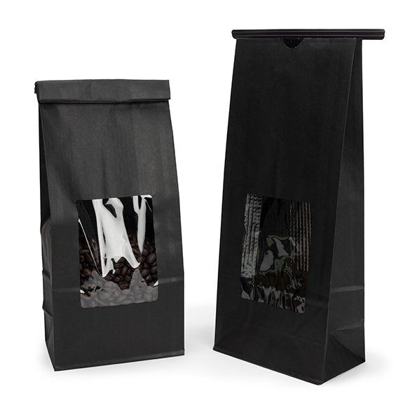 Sacchetto kraft nero con finestra e chiusura tin tie 10,8x6,4x26,7cm (100 pz) [TTW2B]