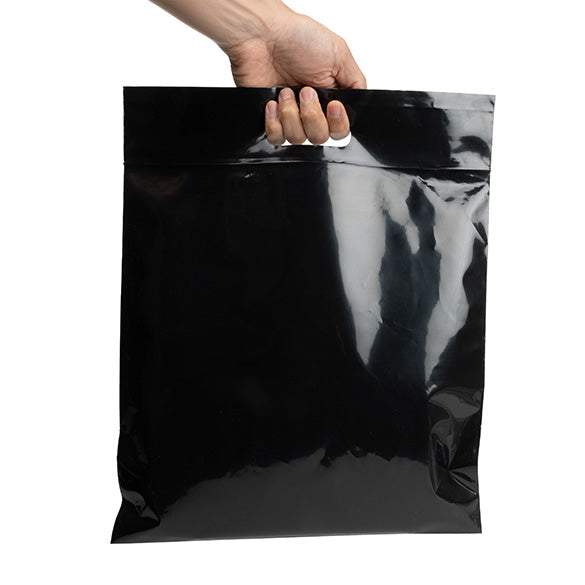 Buste nere con manico a fagiolo 22.9x8.2x18.4cm 75 microns (100 pezzi) [ZH13BK5]