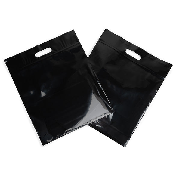 Buste nere con manico a fagiolo 22.9x8.2x18.4cm 75 microns (100 pezzi) [ZH13BK5]