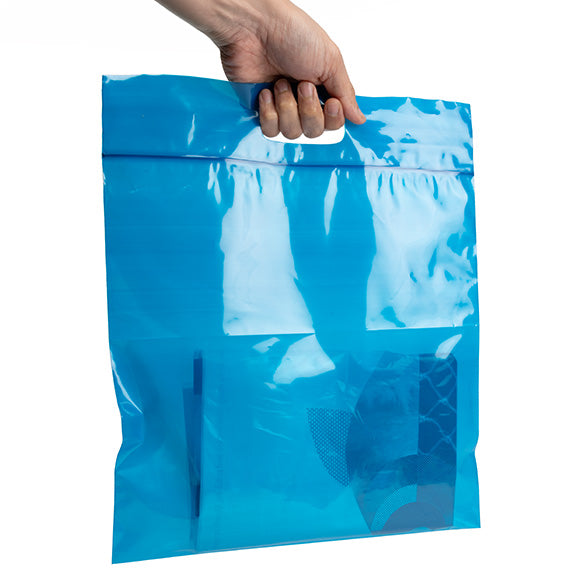 Buste blu con manico a fagiolo 22.9x8.2x18.4cm 75 microns (100 pezzi) [ZH13BL5]