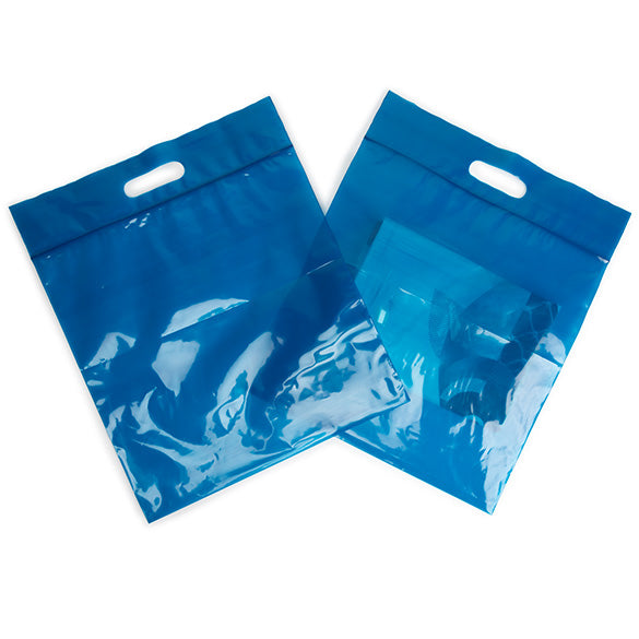 Buste blu con manico a fagiolo 22.9x8.2x18.4cm 75 microns (100 pezzi) [ZH13BL5]