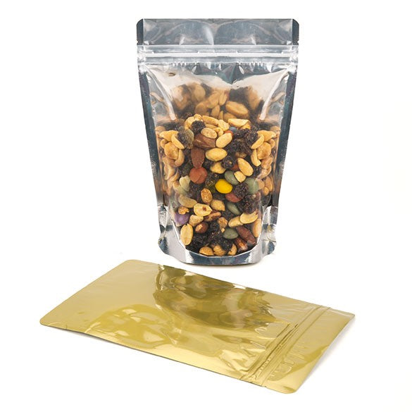 Buste doypack trasparenti/oro 11.9x7.6x18.4cm | 114 grammi (100 pezzi) [ZBGG46]