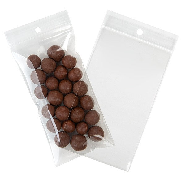 Sacchetto trasparente con chiusura a pressione e foro 7.5x15cm PP 100 microns (100 pezzi) [Z4R36]