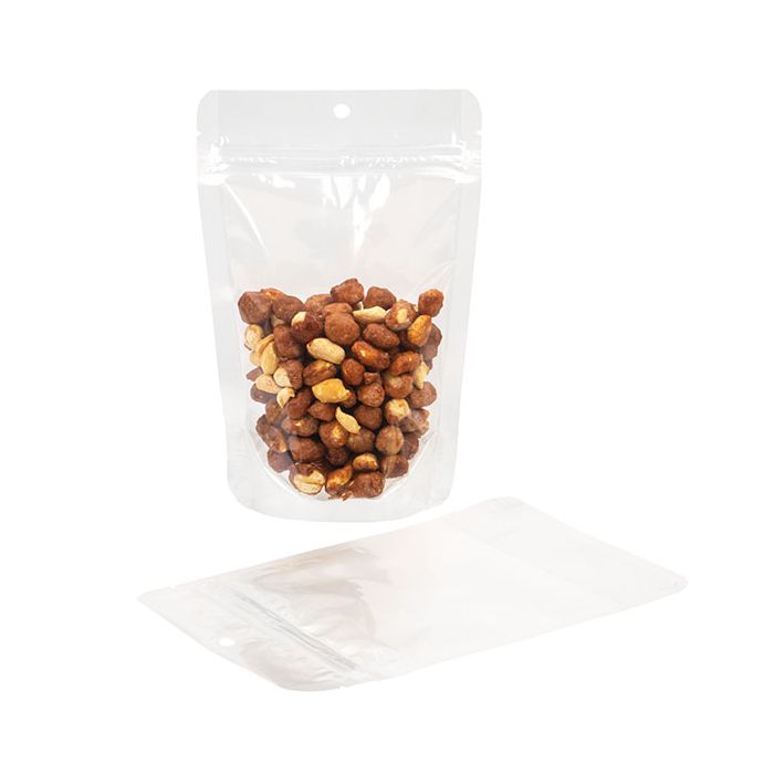 Buste doypack trasparenti 12 x 7,5 x 18,5 cm con foro (100 pezzi) [ZBG46H]