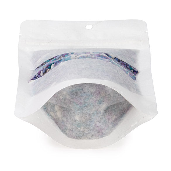 Ecologico Buste doypack carta riso bianche con Rectangle finestra con foro 10,2x6x15,2 cm (100 pz) [ZBGRC2W]