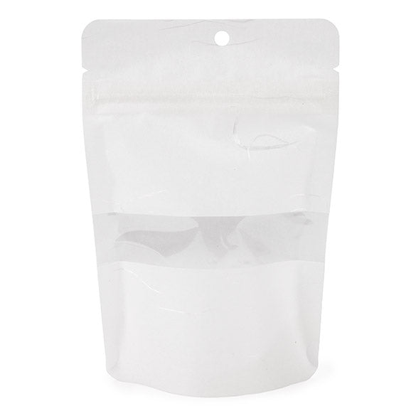 Ecologico Buste doypack carta riso bianche con Rectangle finestra con foro 10,2x6x15,2 cm (100 pz) [ZBGRC2W]