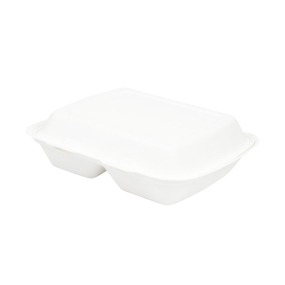 Vassoio portamenù con coperchio Canna da zucchero a 2 punte 25x20x7,5 cm (200 pezzi) [GB-DFC01347]