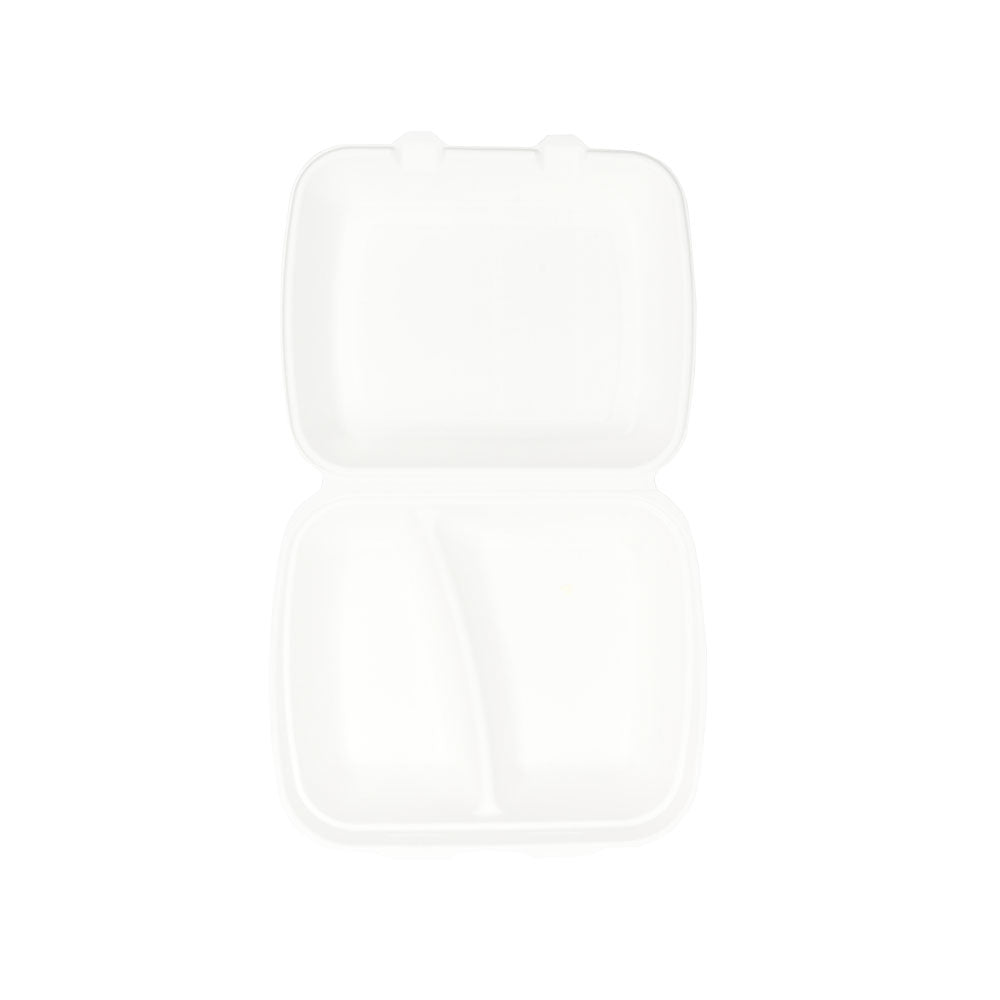 Vassoio portamenù con coperchio Canna da zucchero a 2 punte 25x20x7,5 cm (200 pezzi) [GB-DFC01347]