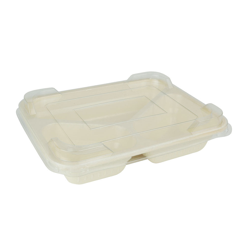 Vaschette per pasti Cellulosa 950 ml, 25x17,7x4,5 cm 3 scomparti, naturale, bio-rivestito (220 pezzi) [GB-DFC09630]