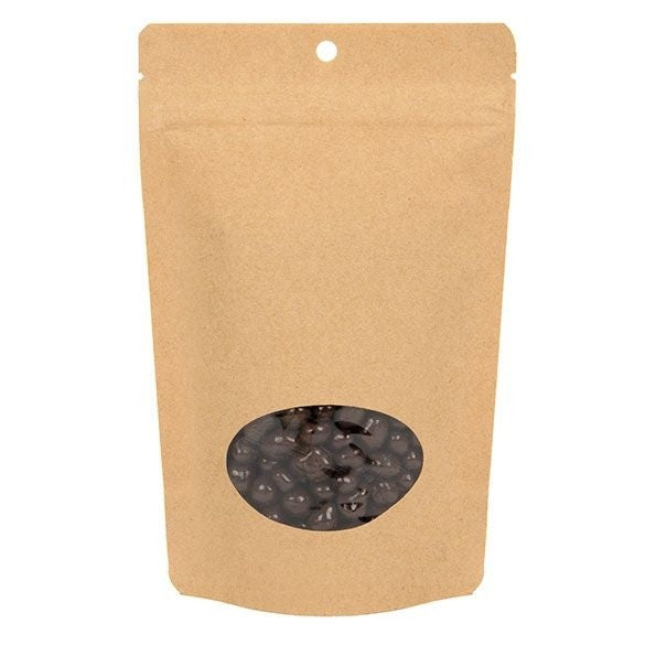 Buste doypack Kraft compostabili 13x7.9x20.6cm con finestra ovale | 113 grammi (100 pezzi) [ZBGEO3K]