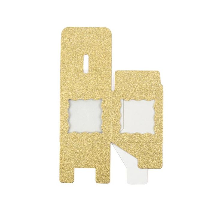 Scatole pieghevoli glitter oro 5,1x5,1x5,1 cm con finestra su 3 lati (25 pezzi) [FB1GGW]