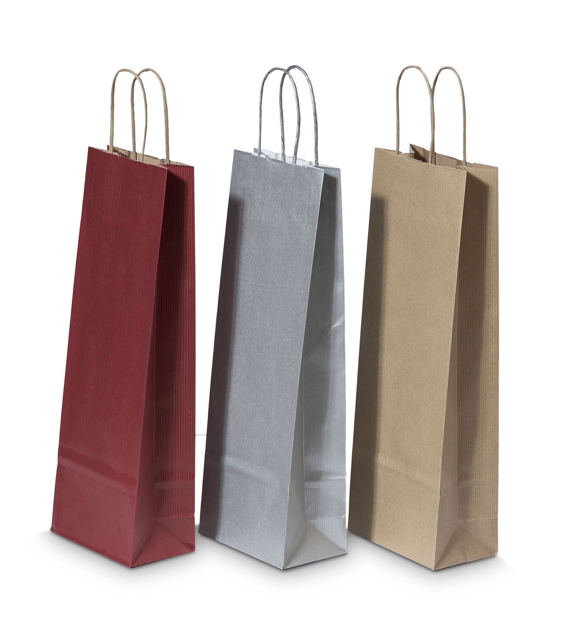 Shopper per bottiglie color argento 14x8x39cm Kraft 110 g/m² (50 pezzi) [PAWF1439SI]