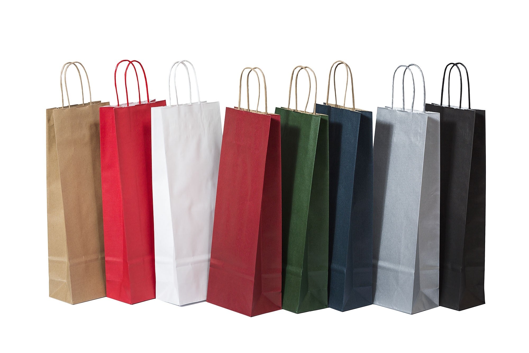 Shopper per bottiglie color rosso scuro 14x8x39cm Kraft 110 g/m² (50 pezzi) [PAWF1439DKR]