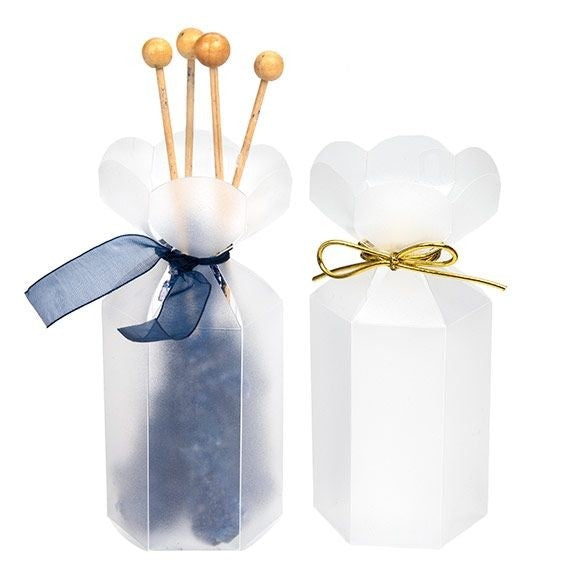 Scatola trasparente con parte superiore a fiore effetto smerigliato 4.9x4.9x7.6cm (25 pezzi) [FS354F]