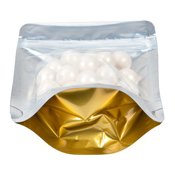Buste doypack trasparenti/oro 10x6x15cm | 57 grammi (100 pezzi) [ZBGG2]